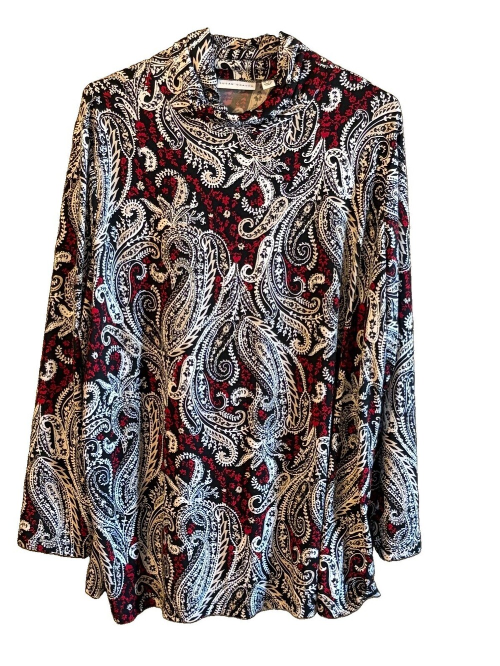 Susan Graver Black Dark Red Paisley Women’s 2X Turtleneck Long sleeve Shirt